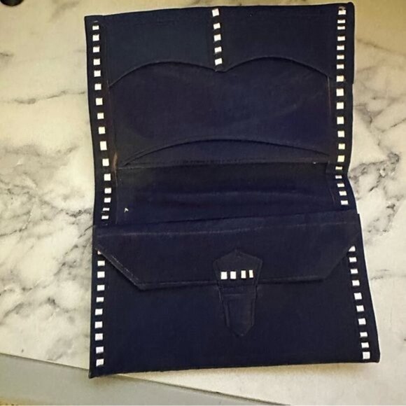 Treasures Of Morocco Handmade Moroccan By-fold Leather Wallet Large Navy - Picture 4 of 7